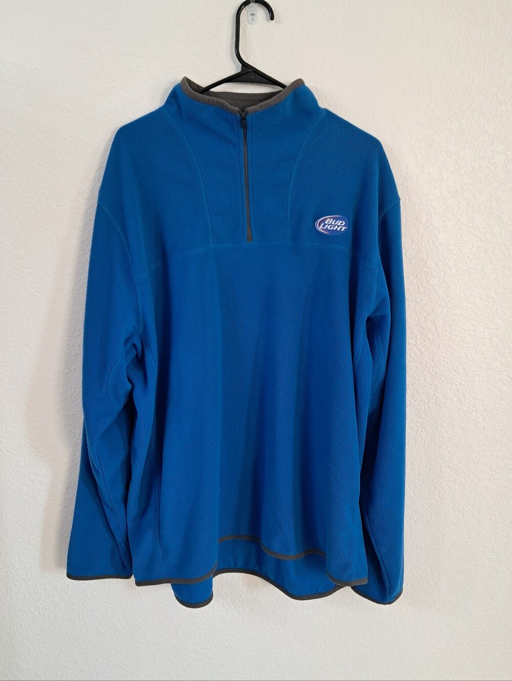 Tri Mountain Men's 2X Fleece Pullover 1/4 Zip Bud Light Logo Blue Outdoor Casual